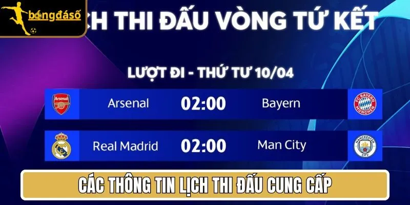 Các thông tin lịch thi đấu cung cấp